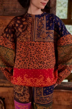  BANDANA DREAM MIXED LEOPARD TEXTURE SWEATSHIRT