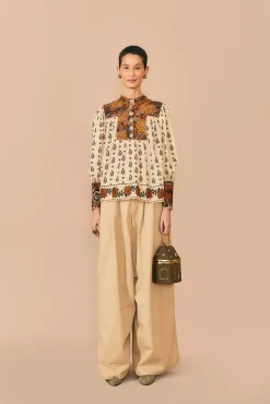  BEIGE AINIKA FLORAL LONG SLEEVE BLOUSE
