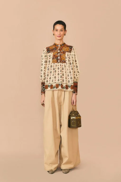 BEIGE AINIKA FLORAL LONG SLEEVE BLOUSE