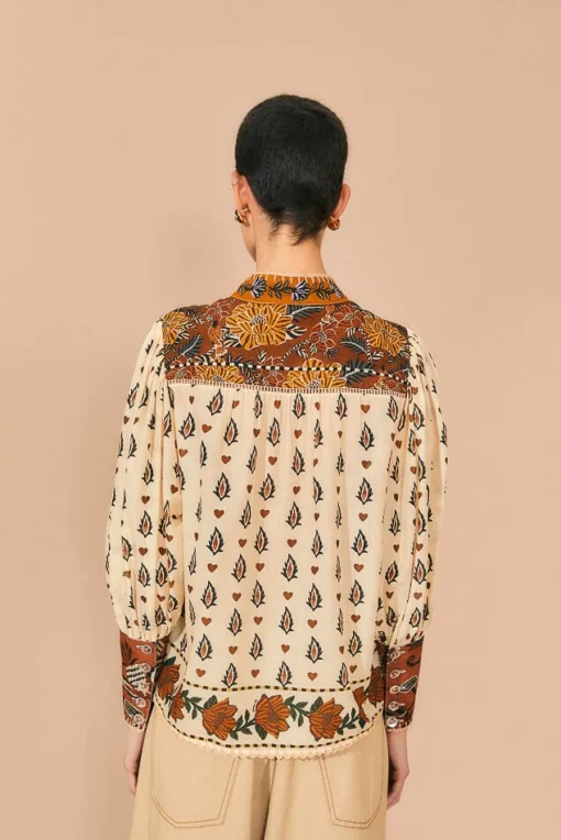  BEIGE AINIKA FLORAL LONG SLEEVE BLOUSE