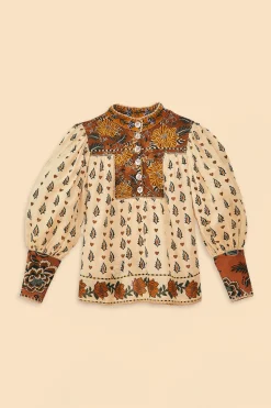  BEIGE AINIKA FLORAL LONG SLEEVE BLOUSE