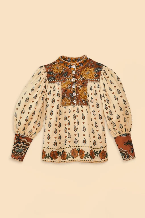  BEIGE AINIKA FLORAL LONG SLEEVE BLOUSE