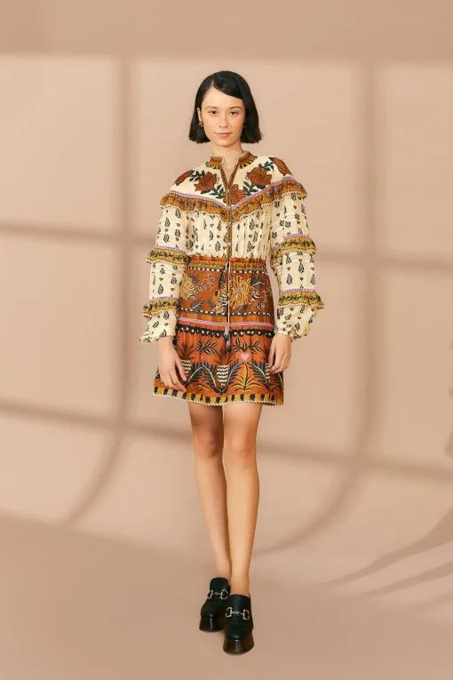  BEIGE AINIKA FLORAL RUFFLE MINI DRESS