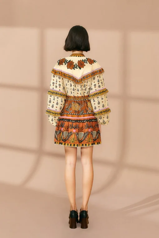  BEIGE AINIKA FLORAL RUFFLE MINI DRESS
