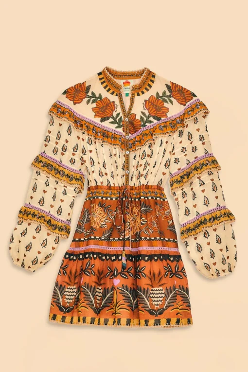  BEIGE AINIKA FLORAL RUFFLE MINI DRESS