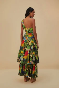  BIRD LEAVES SAND ONE SHOULDER MAXI DRESS