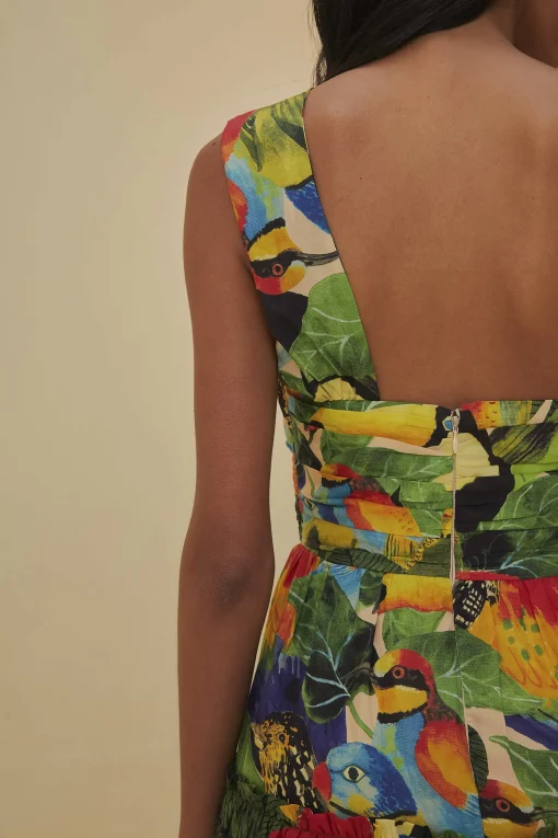  BIRD LEAVES SAND ONE SHOULDER MAXI DRESS