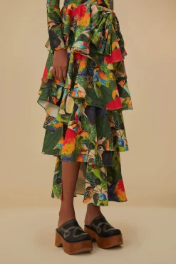  BIRD LEAVES SAND TIERED BOW DETAIL MAXI SKIRT