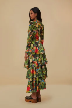  BIRD LEAVES SAND TIERED BOW DETAIL MAXI SKIRT