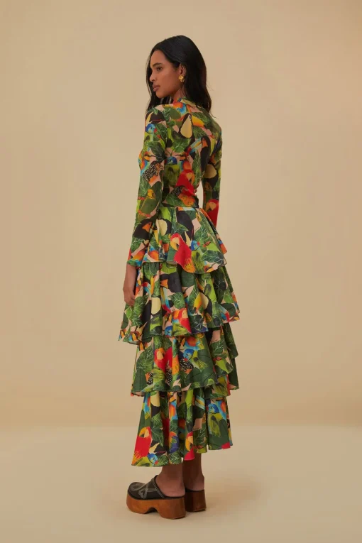  BIRD LEAVES SAND TIERED BOW DETAIL MAXI SKIRT
