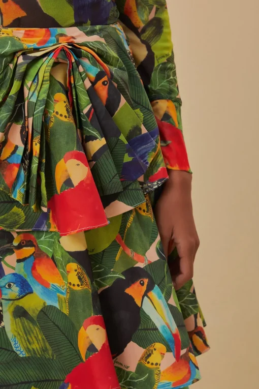  BIRD LEAVES SAND TIERED BOW DETAIL MAXI SKIRT