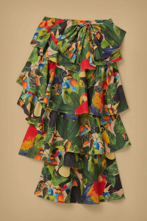  BIRD LEAVES SAND TIERED BOW DETAIL MAXI SKIRT