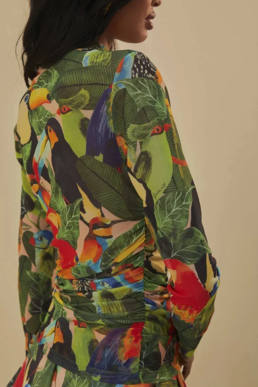  BIRD LEAVES SAND TULLE BLOUSE