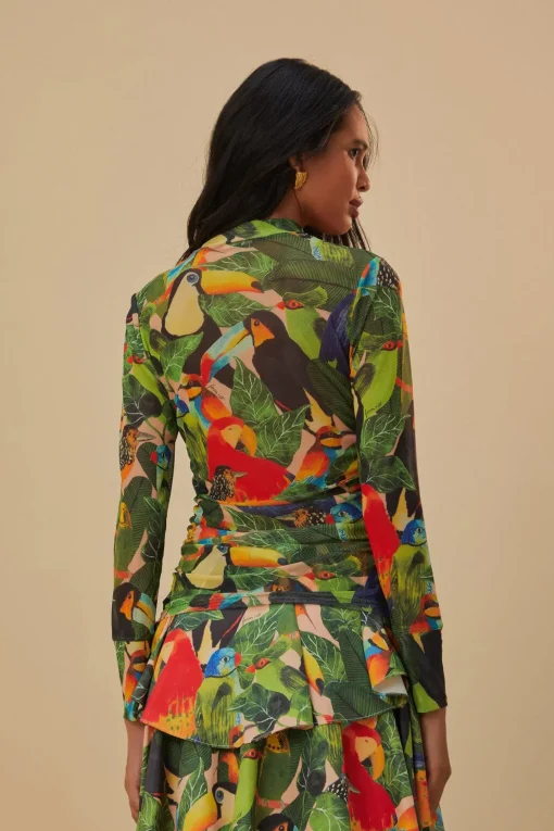  BIRD LEAVES SAND TULLE BLOUSE