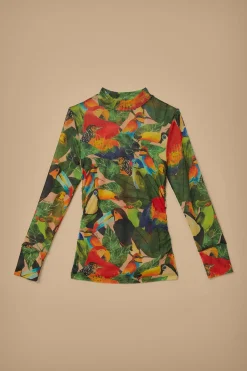  BIRD LEAVES SAND TULLE BLOUSE