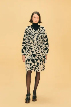  BLACK &AMP; WHITE HEART DECO MAXI FLEECE COAT