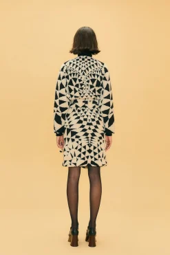  BLACK & WHITE HEART DECO MAXI FLEECE COAT
