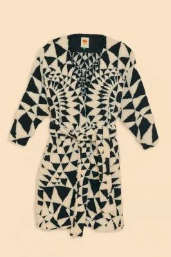  BLACK & WHITE HEART DECO MAXI FLEECE COAT