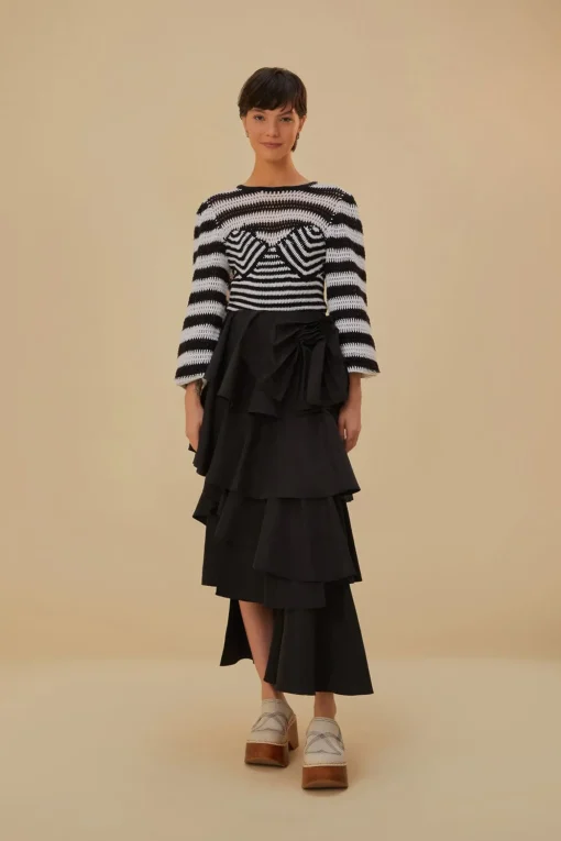 BLACK AND WHITE STRIPES CROCHET BLOUSE