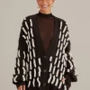  BLACK AND WHITE TEXTURED KNIT CARDIGAN