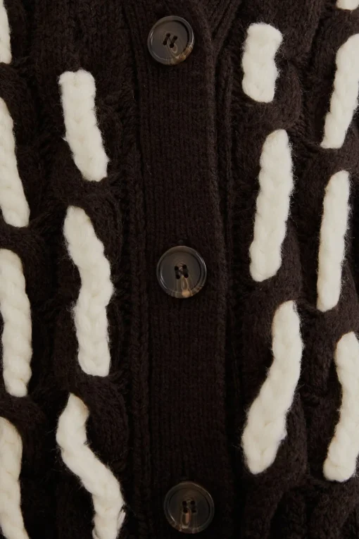  BLACK AND WHITE TEXTURED KNIT CARDIGAN