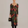  BLACK ANTHURIUM SLIT MIDI DRESS