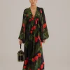  BLACK ANTHURIUM V NECK MAXI DRESS