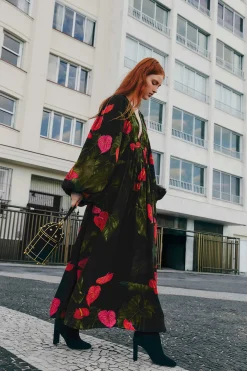  BLACK ANTHURIUM V NECK MAXI DRESS