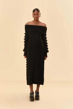  BLACK BRAIDED MIDI SWEATER DRESS