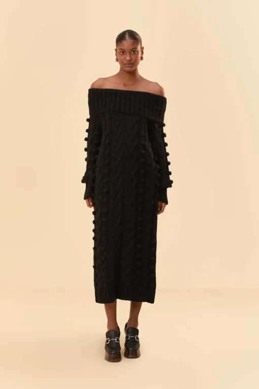  BLACK BRAIDED MIDI SWEATER DRESS