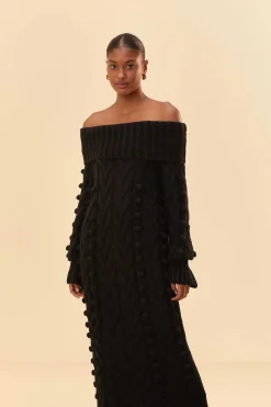  BLACK BRAIDED MIDI SWEATER DRESS