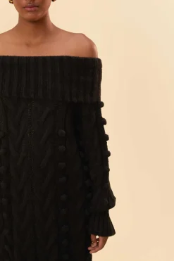  BLACK BRAIDED MIDI SWEATER DRESS