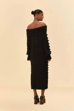  BLACK BRAIDED MIDI SWEATER DRESS