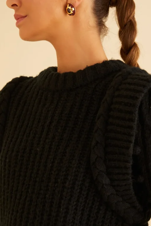  BLACK BRAIDED SWEATER