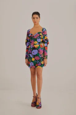  BLACK BUCOLIC GARDEN LONG SLEEVE MINI DRESS