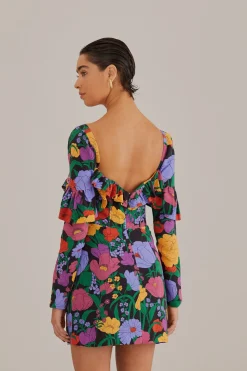  BLACK BUCOLIC GARDEN LONG SLEEVE MINI DRESS