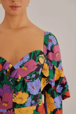  BLACK BUCOLIC GARDEN LONG SLEEVE MINI DRESS