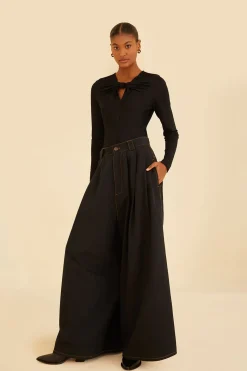  BLACK CANVAS MAXI PLEATED PANTS