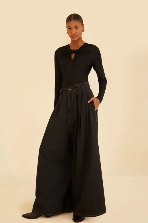  BLACK CANVAS MAXI PLEATED PANTS