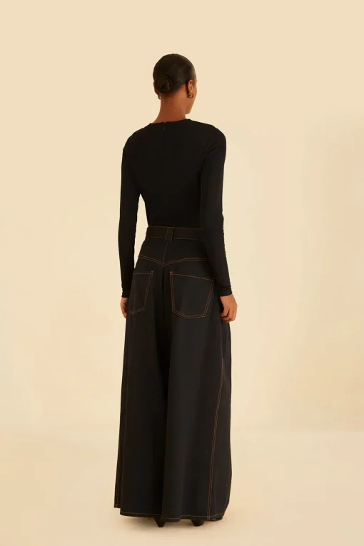  BLACK CANVAS MAXI PLEATED PANTS