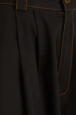  BLACK CANVAS MAXI PLEATED PANTS