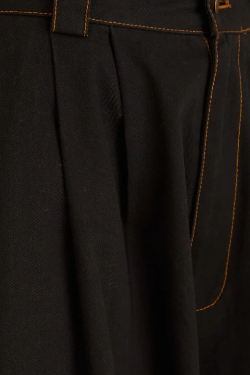  BLACK CANVAS MAXI PLEATED PANTS