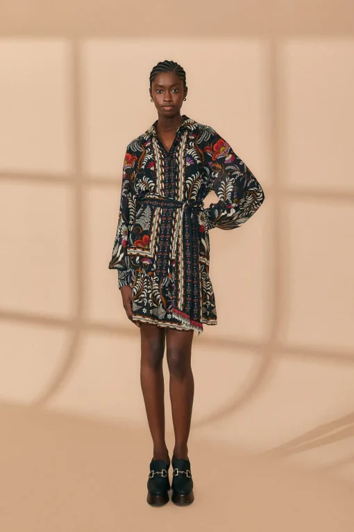  BLACK CLASSIC GARDEN LONG SLEEVE MINI DRESS
