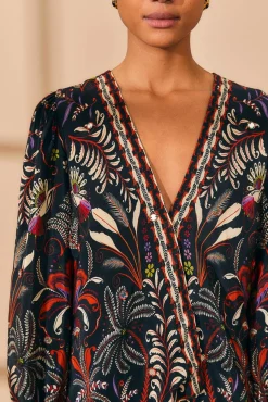  BLACK CLASSIC GARDEN MIRROR TRIM BLOUSE