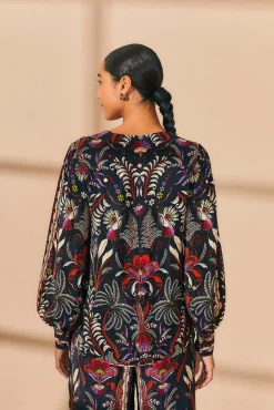  BLACK CLASSIC GARDEN MIRROR TRIM BLOUSE