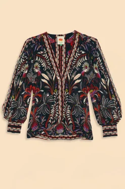  BLACK CLASSIC GARDEN MIRROR TRIM BLOUSE