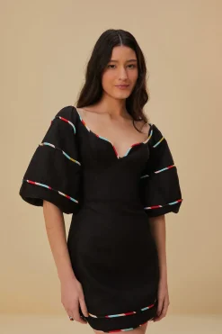  BLACK COLORED STRIPES SHORT SLEEVE MINI DRESS