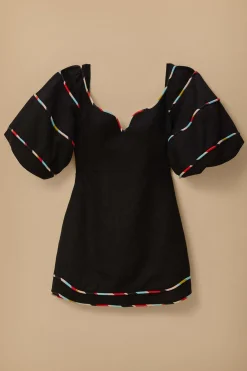  BLACK COLORED STRIPES SHORT SLEEVE MINI DRESS