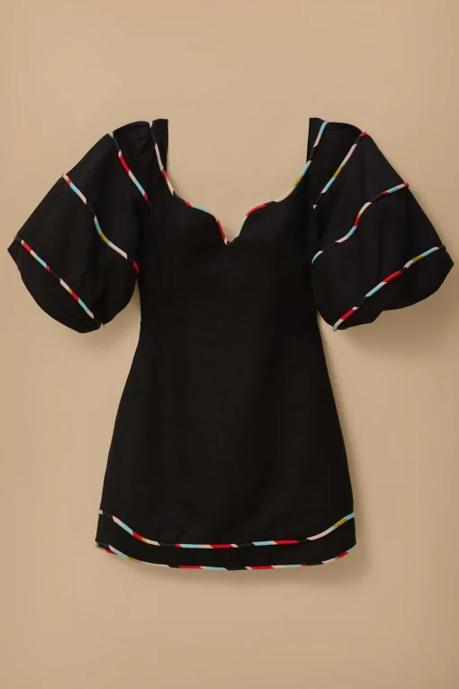  BLACK COLORED STRIPES SHORT SLEEVE MINI DRESS