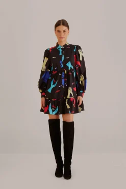  BLACK COLORFUL TOGETHER  LONG SLEEVE MINI DRESS